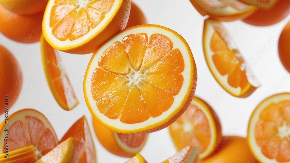 Aufkleber Falling orange isolated on a background with a clipping path and complete depth of field.