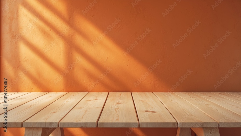 Poster empty wooden table against an abstract background for product presentation, copy space.