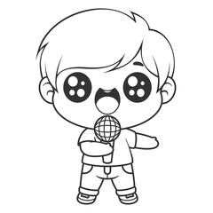 The boy is practicing singing, for coloring