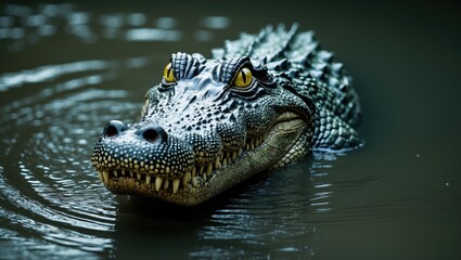 Fototapeta premium A large threatening crocodile lurking beneath the surface of the water.