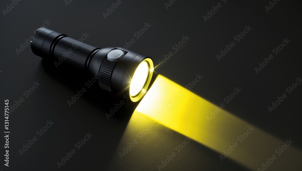 Poster flashlight illuminating a dark surface from above, with a light beam crafted from paper.
