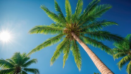 Coconut Palm Tree Viewed from a Low Angle