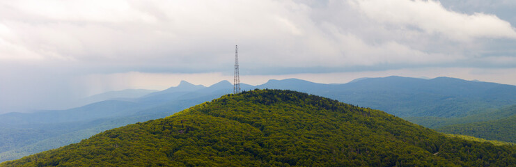 Smokey mountains summer woods. Appalachian mountains in North Carolina with fresh green forest trees in summertime season. Beauty of USA nature