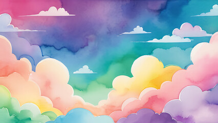 Watercolor Sky with Colorful Clouds Illustration for Wallpaper and Background