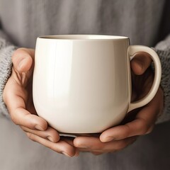 White Mug Mockup in Male Hands – Ideal for Logo & Slogan Branding