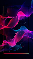 Fototapeta premium Vibrant Abstract Smoke Waves with Glowing Rectangular Frame. Futuristic Frame with Iridescent Effect Background. Vertical