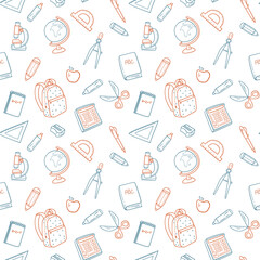 Fototapeta premium School seamless pattern. School pattern. School subjects outline. Sketch style pattern. Shool icons