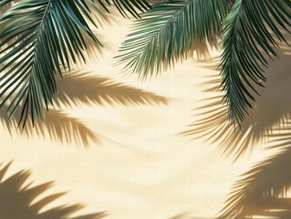 Palm Leaves Cast Shadows on Sandy Beach - Tropical Summer Background