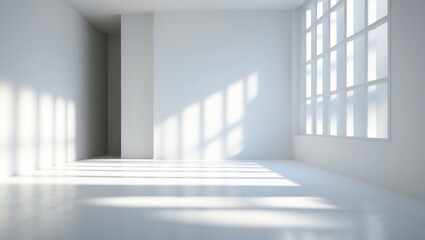 Fototapeta premium Abstract white studio background for showcasing products. Vacant room with shadows. Present product with a blurred background.
