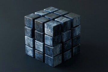 Abstract cube composition of small cubes on dark background