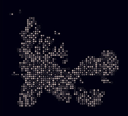 Obraz premium French Southern and Antarctic Lands, shape of the country build of colored cells. Digital style map of the French Southern and Antarctic Lands on dark background. Small size circle blocks.