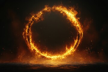 Fototapeta premium Fiery portal of burning flames against a dark backdrop creating a dramatic and intense visual effect with a powerful presence and a sense of mystery