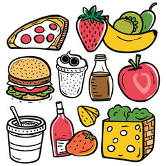 Hand-Drawn Healthy Food Vector Set - Fruits and Vegetables