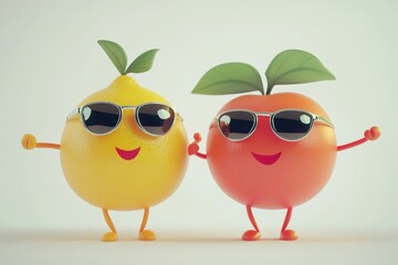 Funny fruit with sunglasses on white background