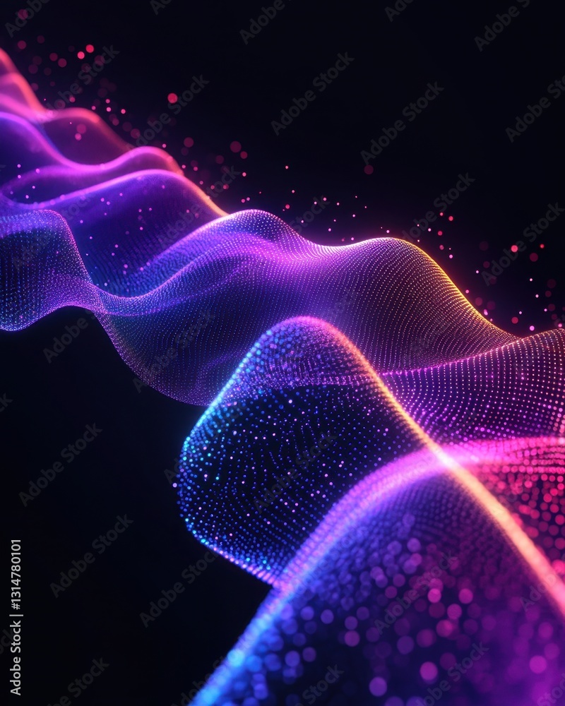Wall mural abstract digital wave with vibrant neon colors and dynamic light effect on dark background for futur