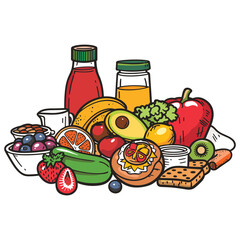 Hand-Drawn Healthy Food Vector Set - Fruits and Vegetables