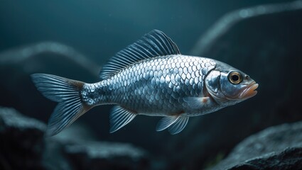Naklejka premium A solitary silver fish with a single head.