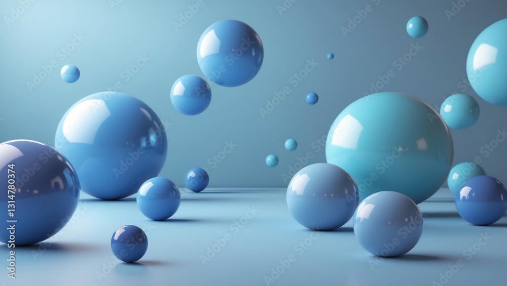 Poster abstract 3d rendering background featuring bouncing balls.