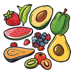 Hand-Drawn Colorful Fruits and Vegetables Collection