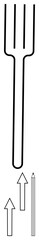 Vertical fork alongside pencil with upward-pointing arrows. Ideal for growth, direction, progress, choices, education, creativity, productivity. Flat simple metaphor
