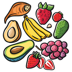 Colorful Hand-Drawn Healthy Meal with Fruits and Vegetables