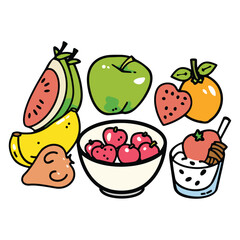 Colorful Hand-Drawn Healthy Meal with Fruits and Vegetables