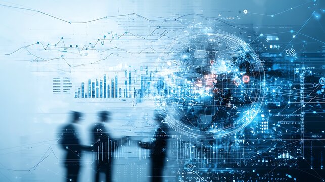 Business meeting on global data insights virtual environment digital graphic professional viewpoint