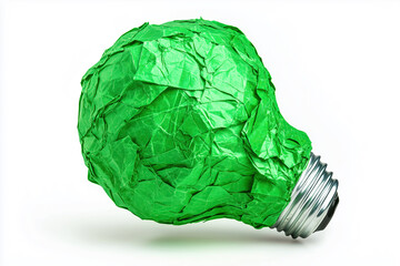 Green Lightbulb Made of Crumpled Paper, Eco-Friendly Innovation, Technologies, Eco Protest, copy space, Isolated