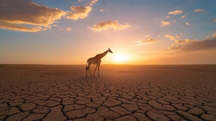 Majestic Giraffe Silhouetted Against a Vibrant Sunset Landscape