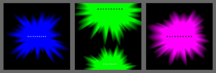 Set of square banner with abstract neon Y2k spot, bright glowing splash, flash, explosion, star. Empty cosmic background. Vector illustration EPS10	