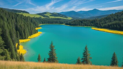 Naklejka premium Aerial perspective of Lake