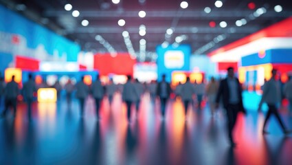 Naklejka premium Abstract blurred figures in an exhibition hall event trade show background.