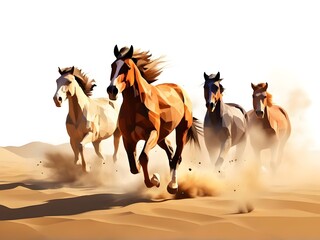 Obraz premium Wild Horses Running in the Dessert, Nature related image, Animal wild life image, wild life decoration, ai generated