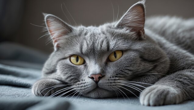 A sluggish overweight cat is resting. unhealthy cat.