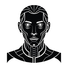 Cybernetic Human Face Showcasing AI Enhanced Features Silhouette