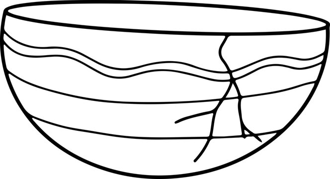cracked bowl black and white drawing clip art preview