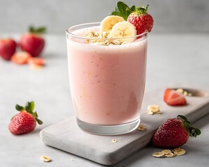 Refreshing strawberry banana smoothie recipe kitchen food photography bright close-up healthy lifestyle
