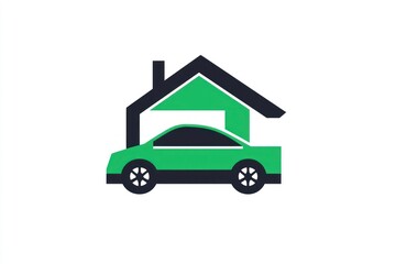 Obraz premium Green car parked in garage, home security, safe