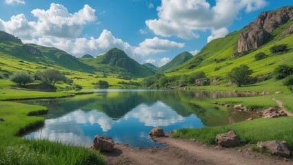 Obraz premium Natural lakes formed due to the soil's resistance to water pressure in the ground.