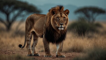 Naklejka premium a large lion in the wild