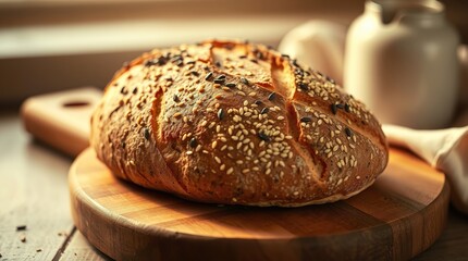 Naklejka premium loaf of bread on wooden table