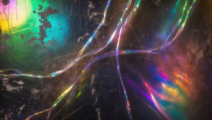 Abstract background of holographic strings representing all rainbow colors.