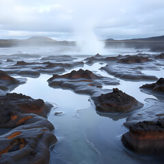 Obraz premium Fields of steamy waters in the Krafla volcano