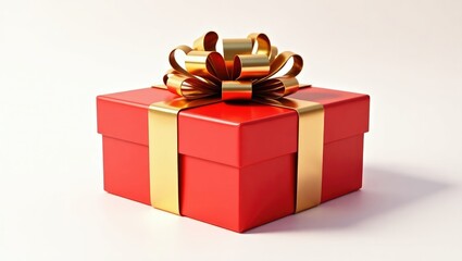 Red gift box adorned with a golden ribbon and bow