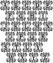Alphabet Pattern: A decorative alphabet, each letter artfully adorned with floral and foliage elements, creates an elegant and stylish design for a variety of creative applications. 