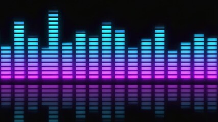 blue purple sound wave dynamic audio equalizer bar with vibrant waveform looping on black background