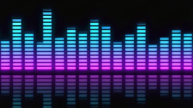 blue purple sound wave dynamic audio equalizer bar with vibrant waveform looping on black background