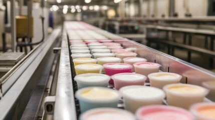 Process of colored containers moving through a manufacturing facility
