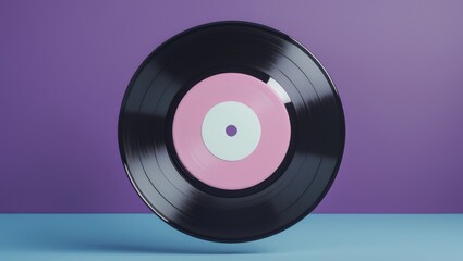 Retro vinyl record hovering in the air. Blank space for text. Concept of vintage parties and music.