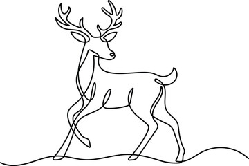 Deer continuous one line drawing. Editable stroke on a white isolated background. Vector illustration